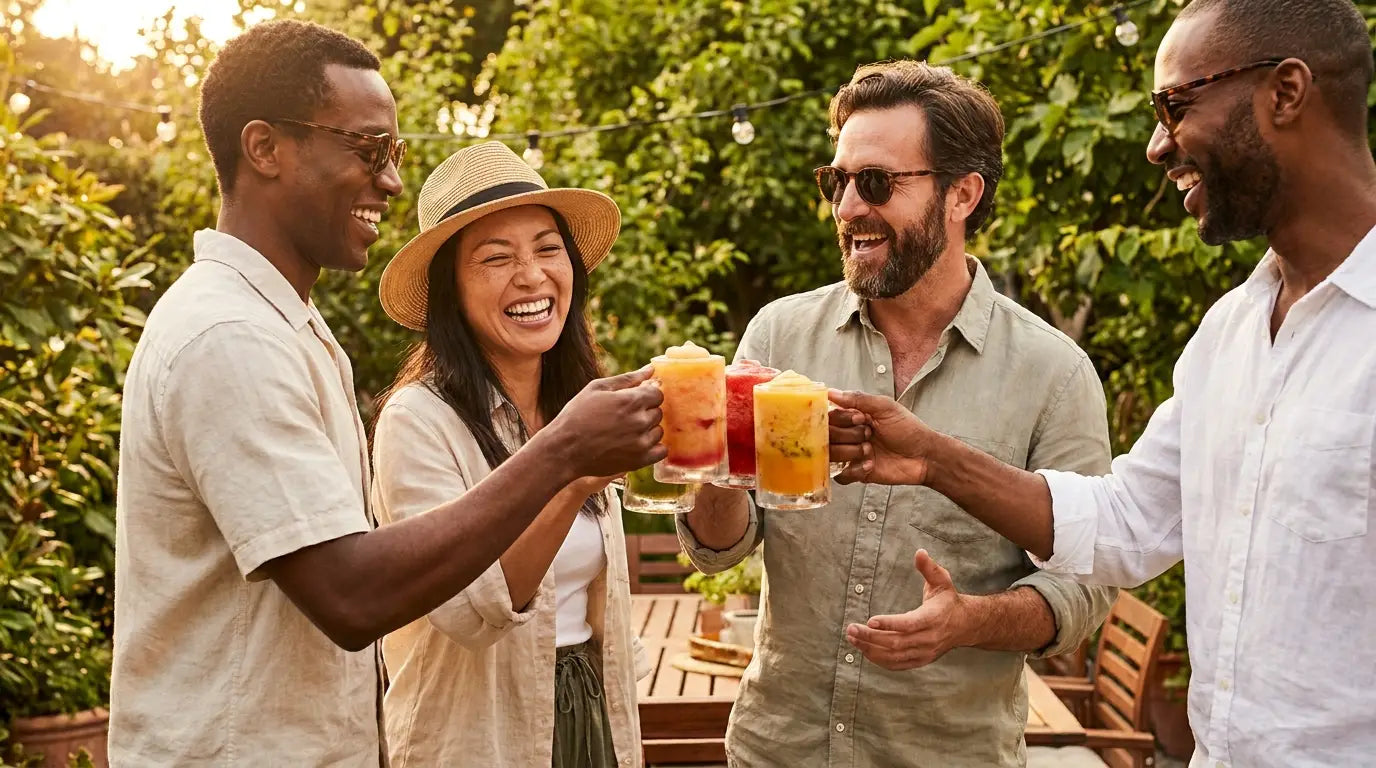 Frosne blendede cocktails med slush-konsistens på et terrassebord – Mixaflow