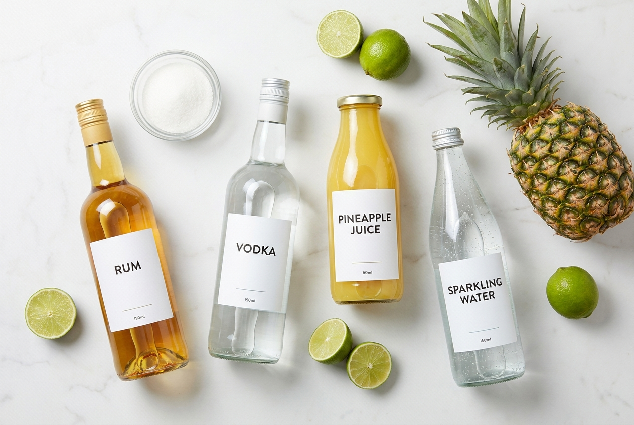 Ingredienser til Tropisk cocktailpakke — varer du selv køber i Danmark