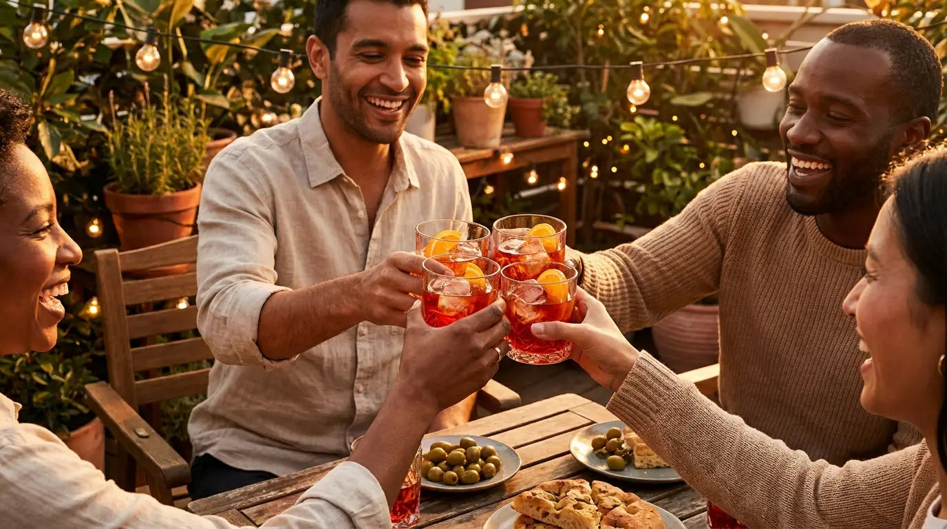 Venner skåler med Negroni på en terrasse – Mixaflow