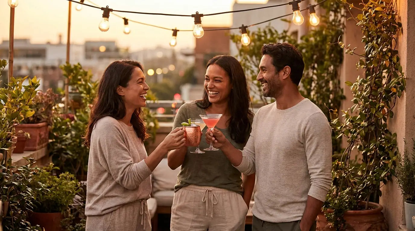 Venner med vodka-cocktails på en terrasse – Mixaflow