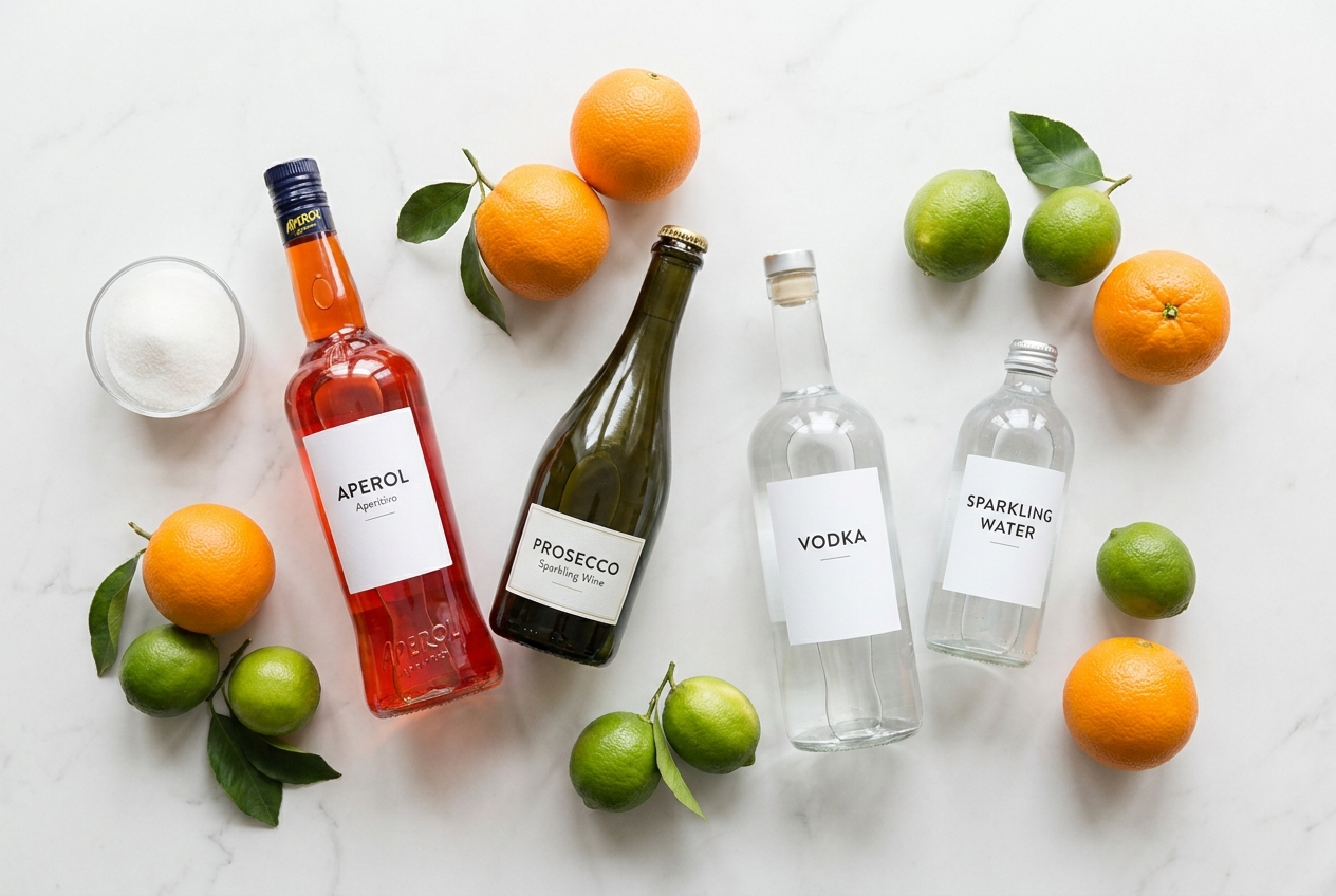 Ingredienser til Sommer/Spritz cocktailpakke — varer du selv køber i Danmark