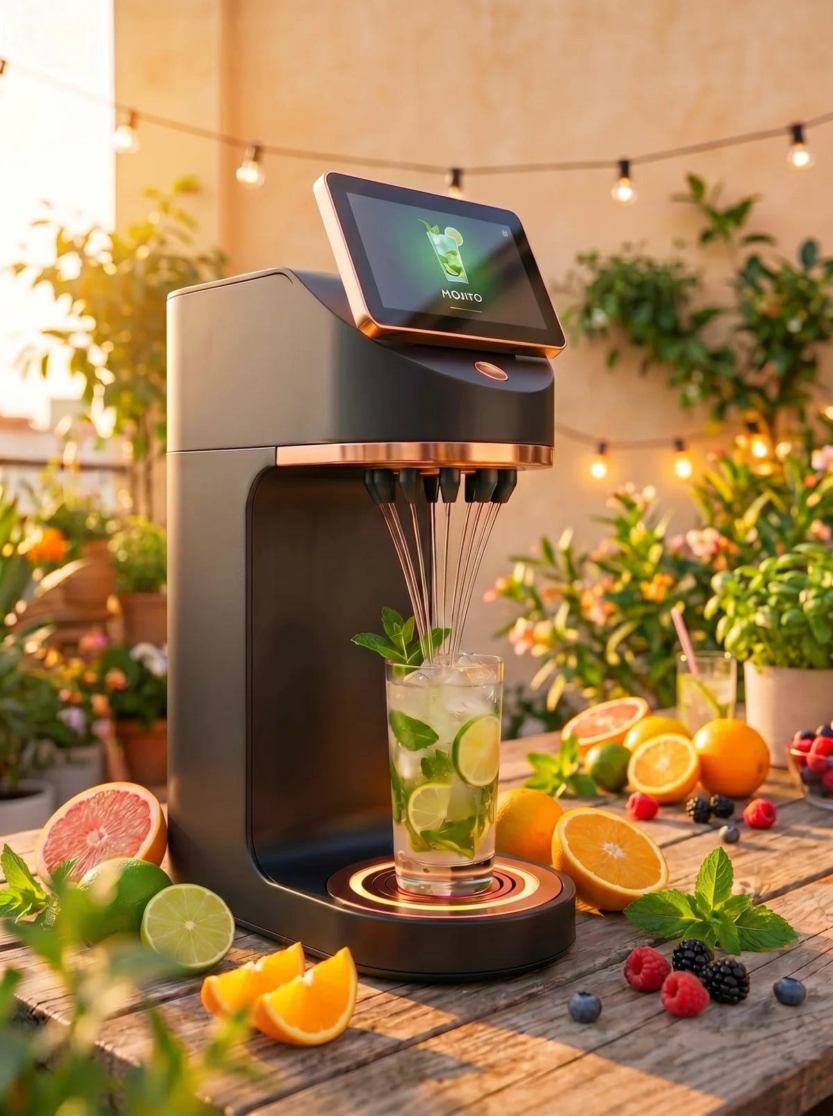 Mixaflow cocktailmaskine på et terrassebord